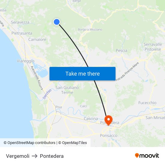 Vergemoli to Pontedera map