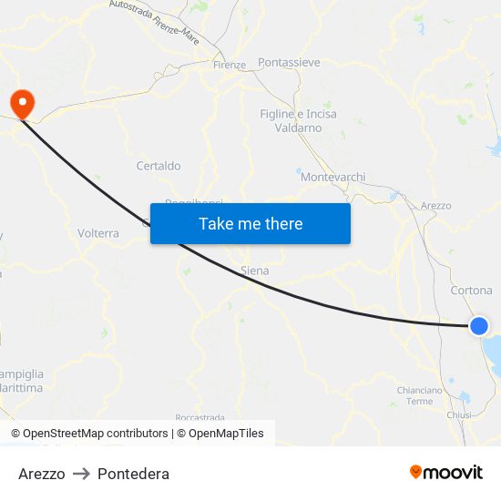 Arezzo to Pontedera map