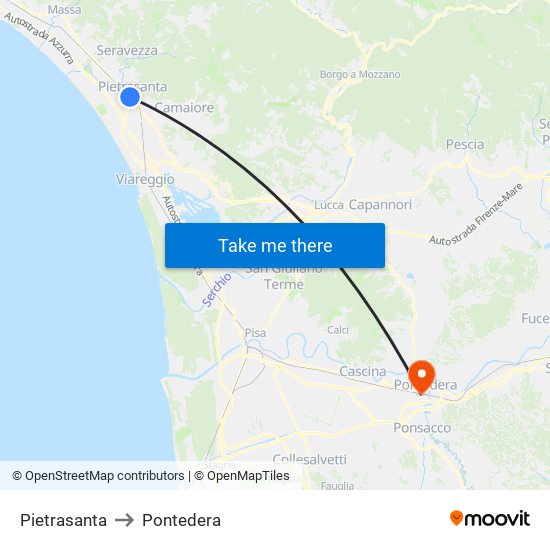 Pietrasanta to Pontedera map