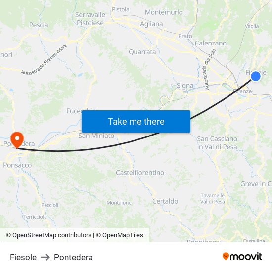 Fiesole to Pontedera map