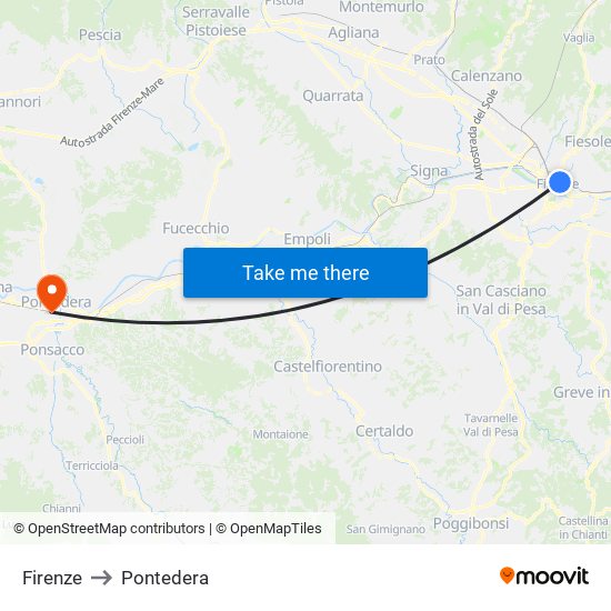 Firenze to Pontedera map