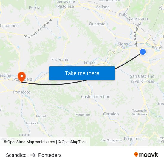 Scandicci to Pontedera map