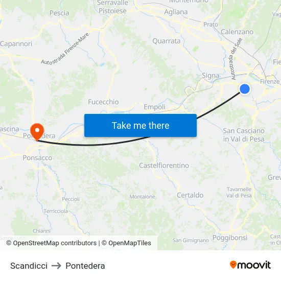 Scandicci to Pontedera map