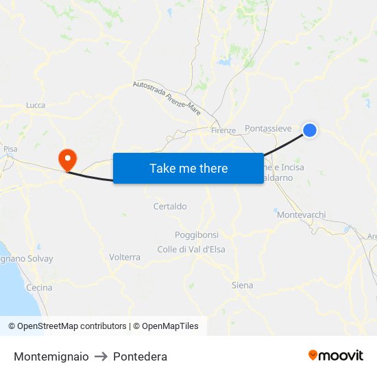 Montemignaio to Pontedera map