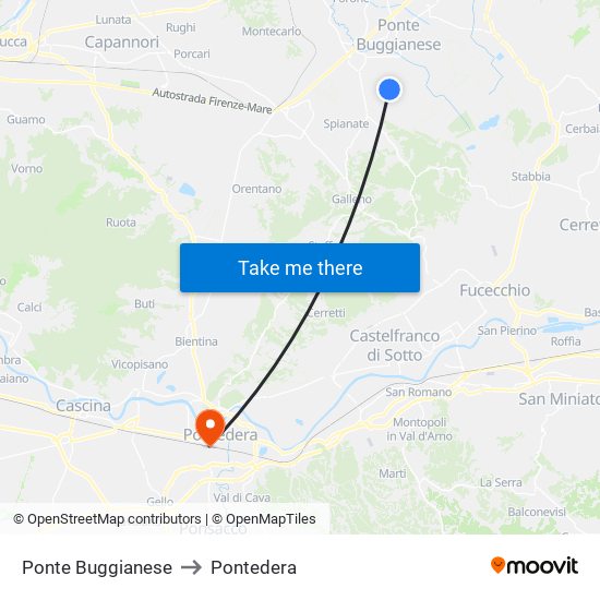 Ponte Buggianese to Pontedera map