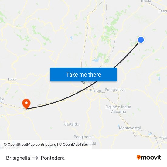 Brisighella to Pontedera map