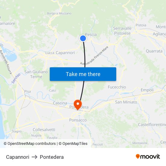 Capannori to Pontedera map