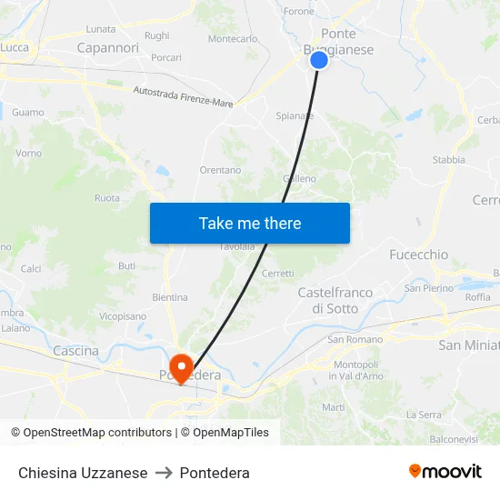 Chiesina Uzzanese to Pontedera map