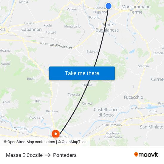 Massa E Cozzile to Pontedera map