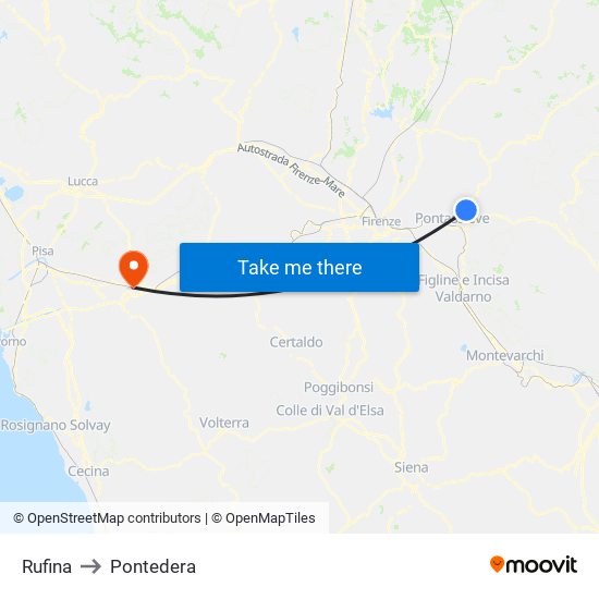 Rufina to Pontedera map