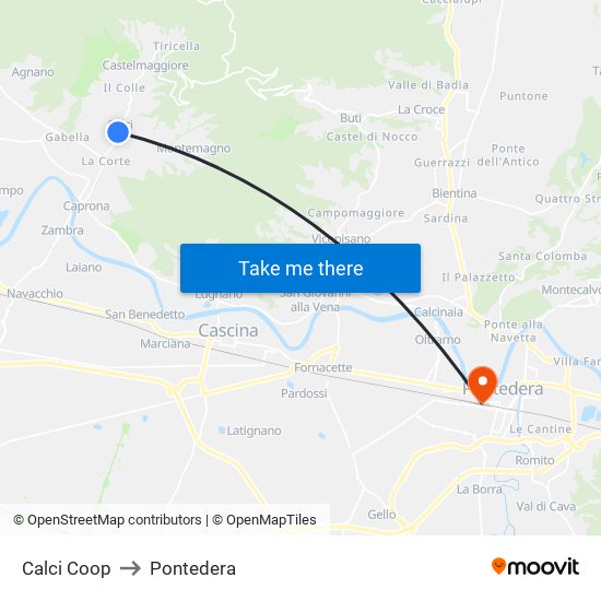 Calci Coop to Pontedera map