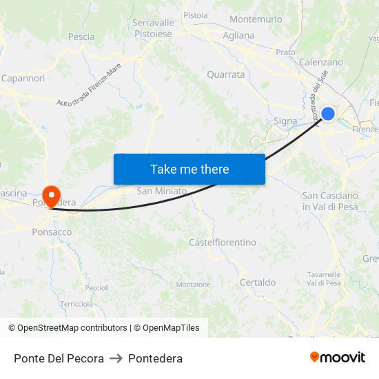 Ponte Del Pecora to Pontedera map