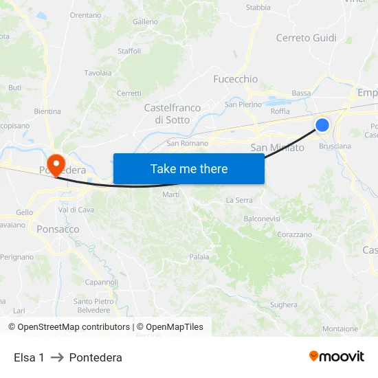 Elsa 1 to Pontedera map