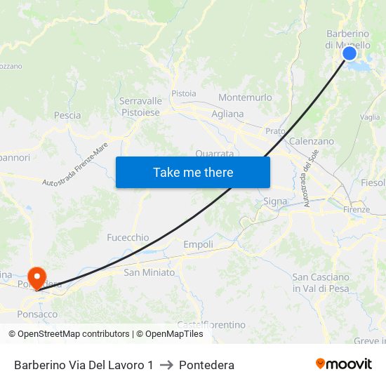 Barberino Via Del Lavoro 1 to Pontedera map