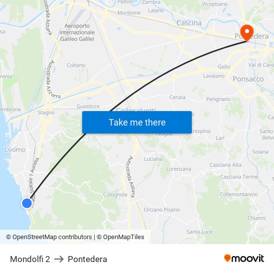 Mondolfi 2 to Pontedera map