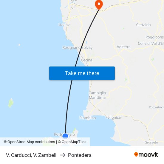 V. Carducci, V.  Zambelli to Pontedera map