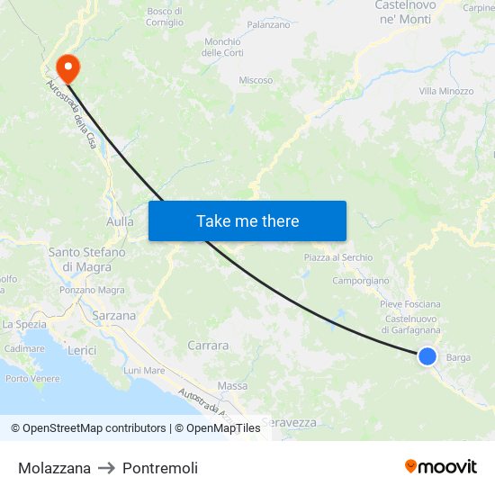 Molazzana to Pontremoli map