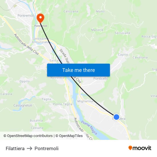 Filattiera to Pontremoli map