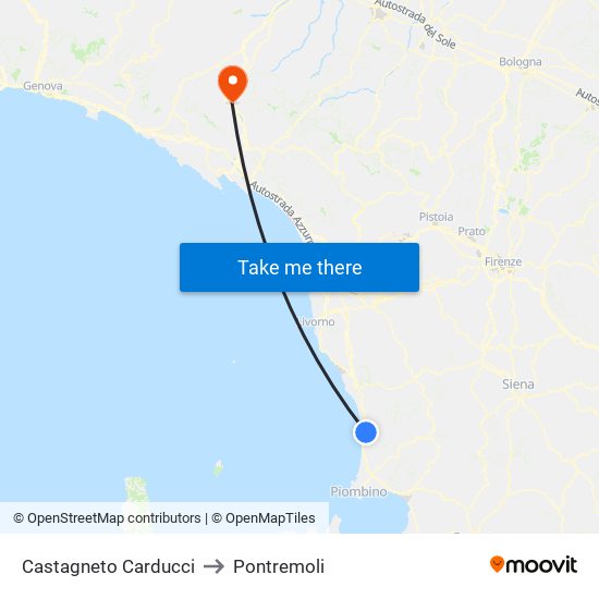 Castagneto Carducci to Pontremoli map