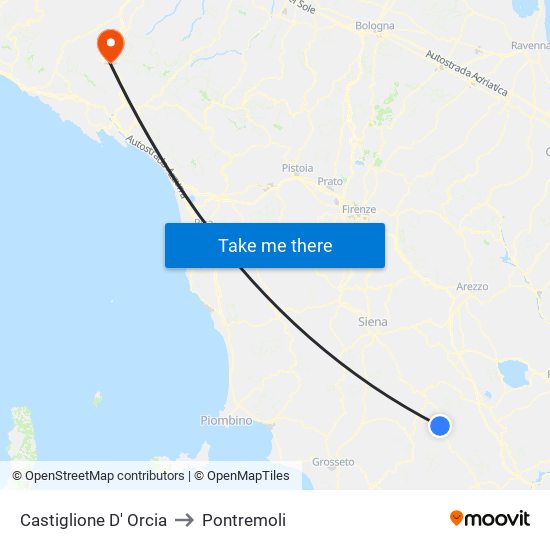 Castiglione D' Orcia to Pontremoli map