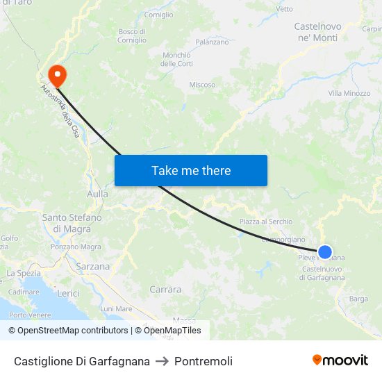 Castiglione Di Garfagnana to Pontremoli map