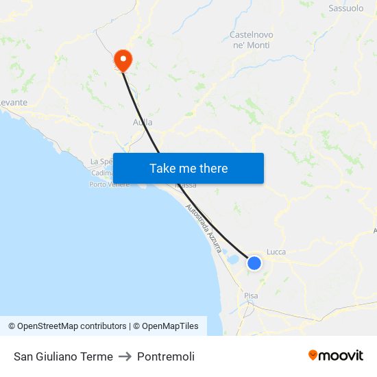 San Giuliano Terme to Pontremoli map
