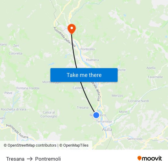 Tresana to Pontremoli map