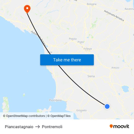 Piancastagnaio to Pontremoli map