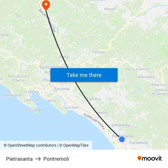 Pietrasanta to Pontremoli map