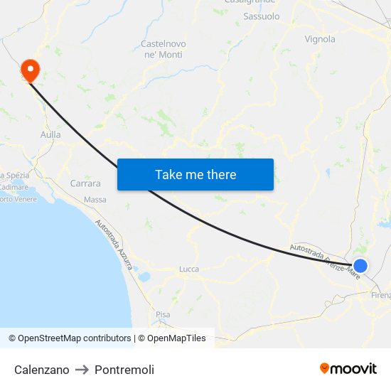 Calenzano to Pontremoli map