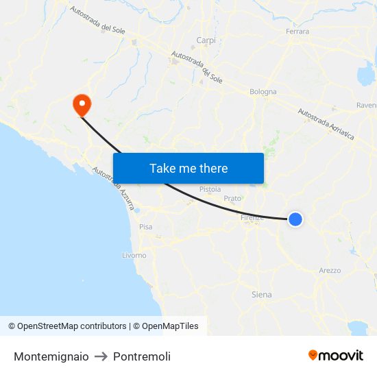 Montemignaio to Pontremoli map