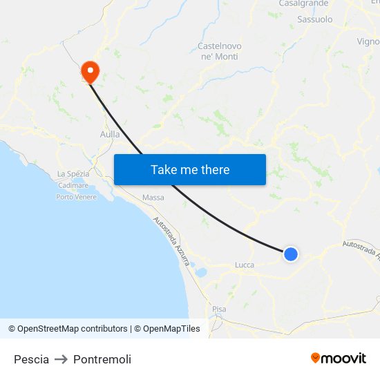 Pescia to Pontremoli map