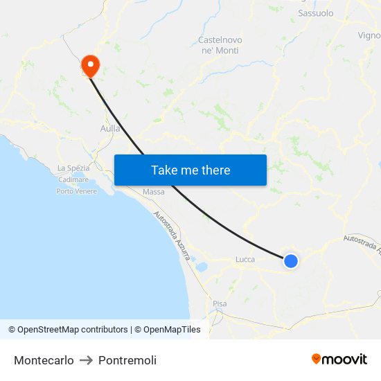 Montecarlo to Pontremoli map