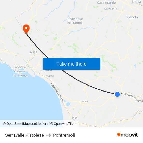 Serravalle Pistoiese to Pontremoli map