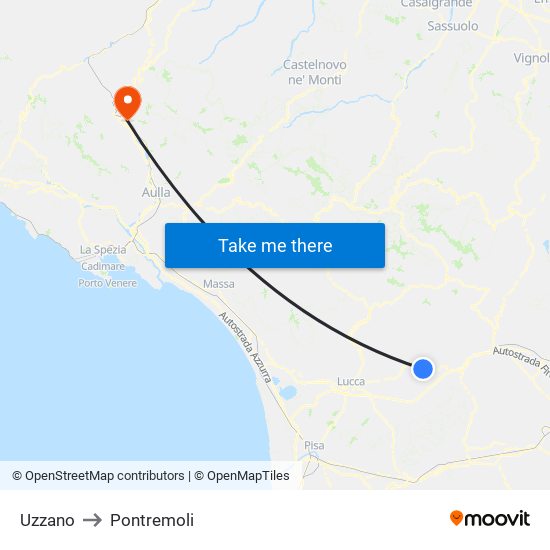 Uzzano to Pontremoli map