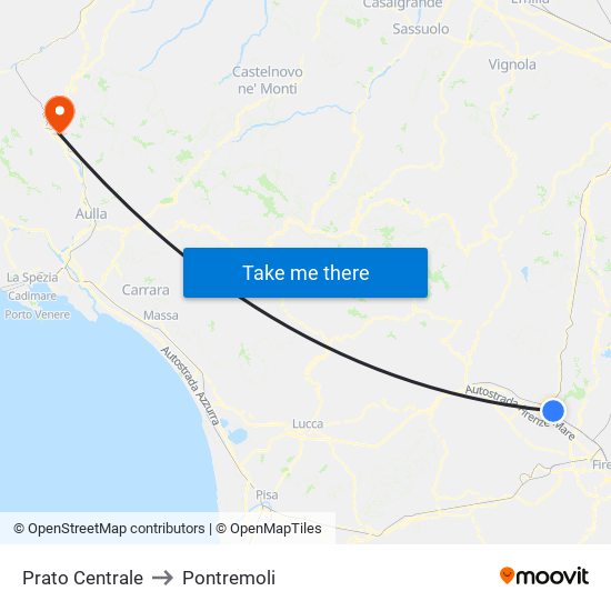 Prato Centrale to Pontremoli map