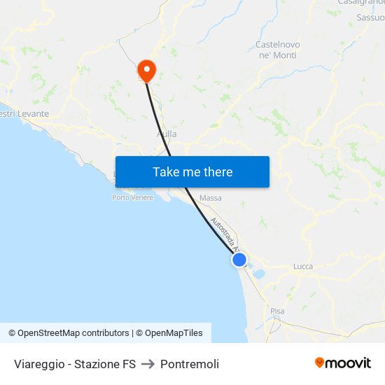 Viareggio Stazione FS to Pontremoli map