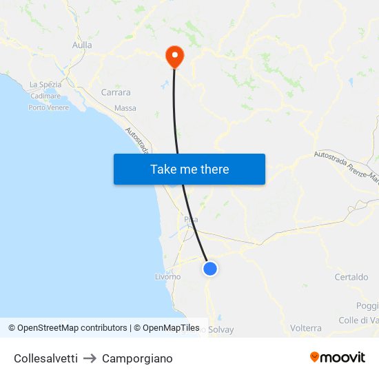 Collesalvetti to Camporgiano map