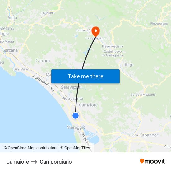 Camaiore to Camporgiano map