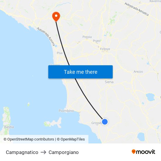 Campagnatico to Camporgiano map