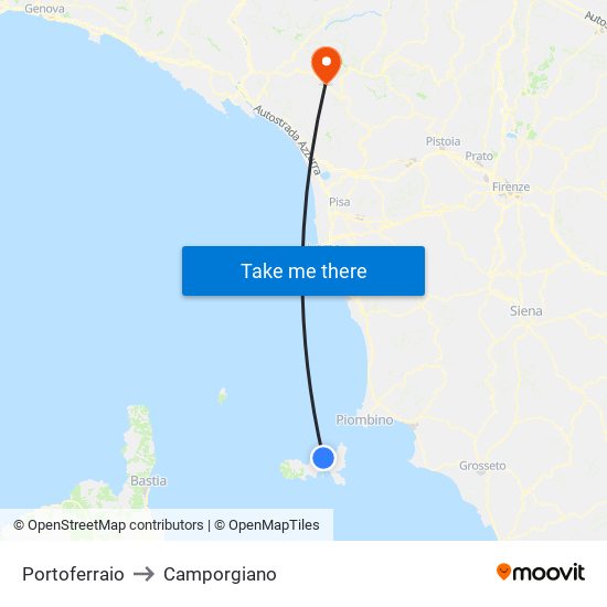 Portoferraio to Camporgiano map