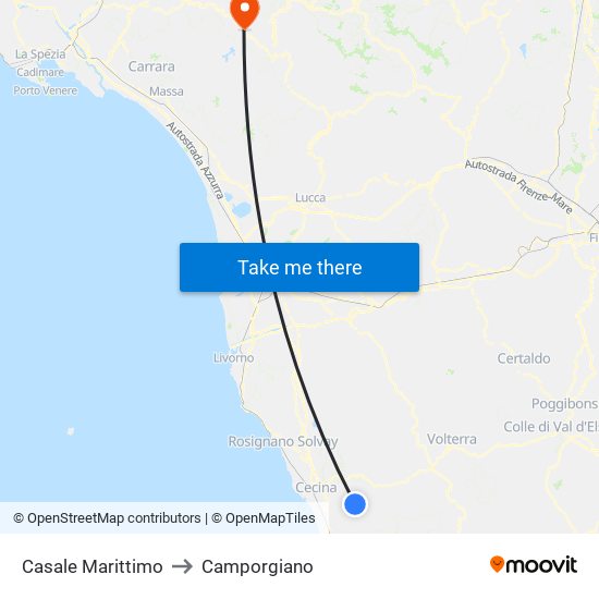 Casale Marittimo to Camporgiano map