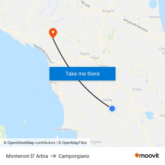 Monteroni D' Arbia to Camporgiano map