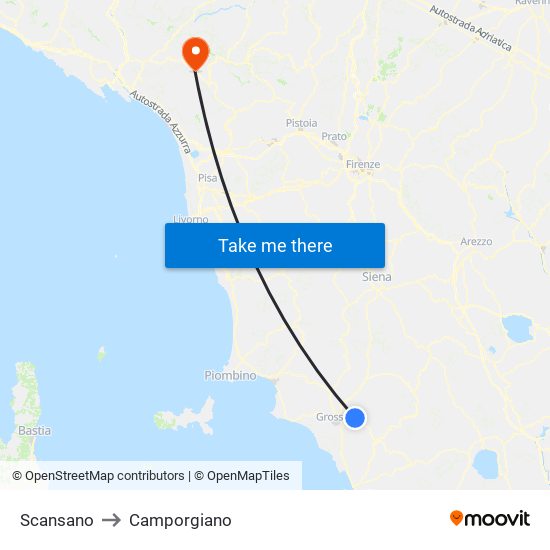 Scansano to Camporgiano map