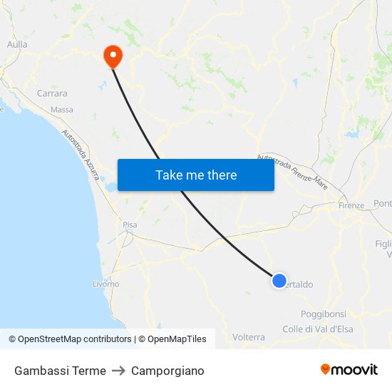 Gambassi Terme to Camporgiano map