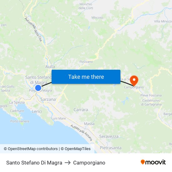 Santo Stefano Di Magra to Camporgiano map