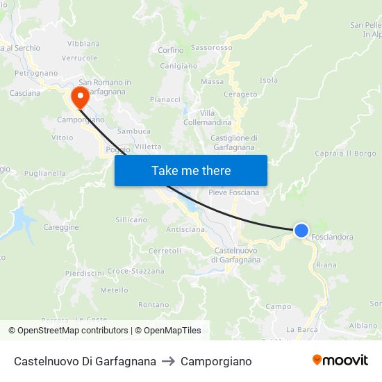 Castelnuovo Di Garfagnana to Camporgiano map