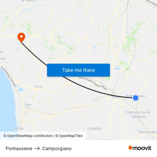 Pontassieve to Camporgiano map