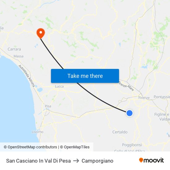 San Casciano In Val Di Pesa to Camporgiano map