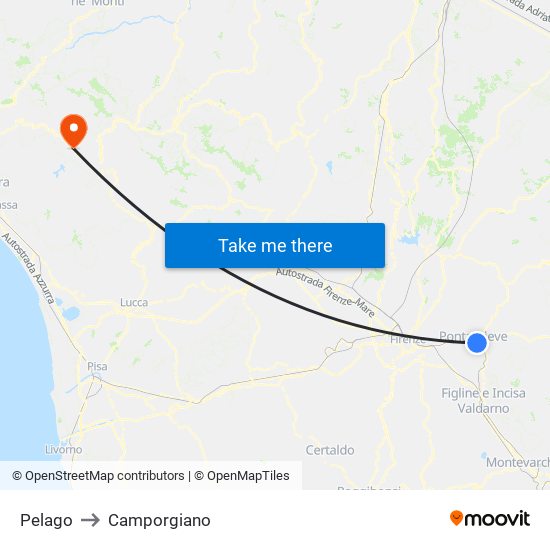 Pelago to Camporgiano map